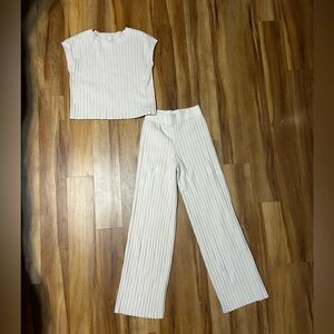Sincerely Jules Cream Ribbed Wide Leg Pants Sweater Set